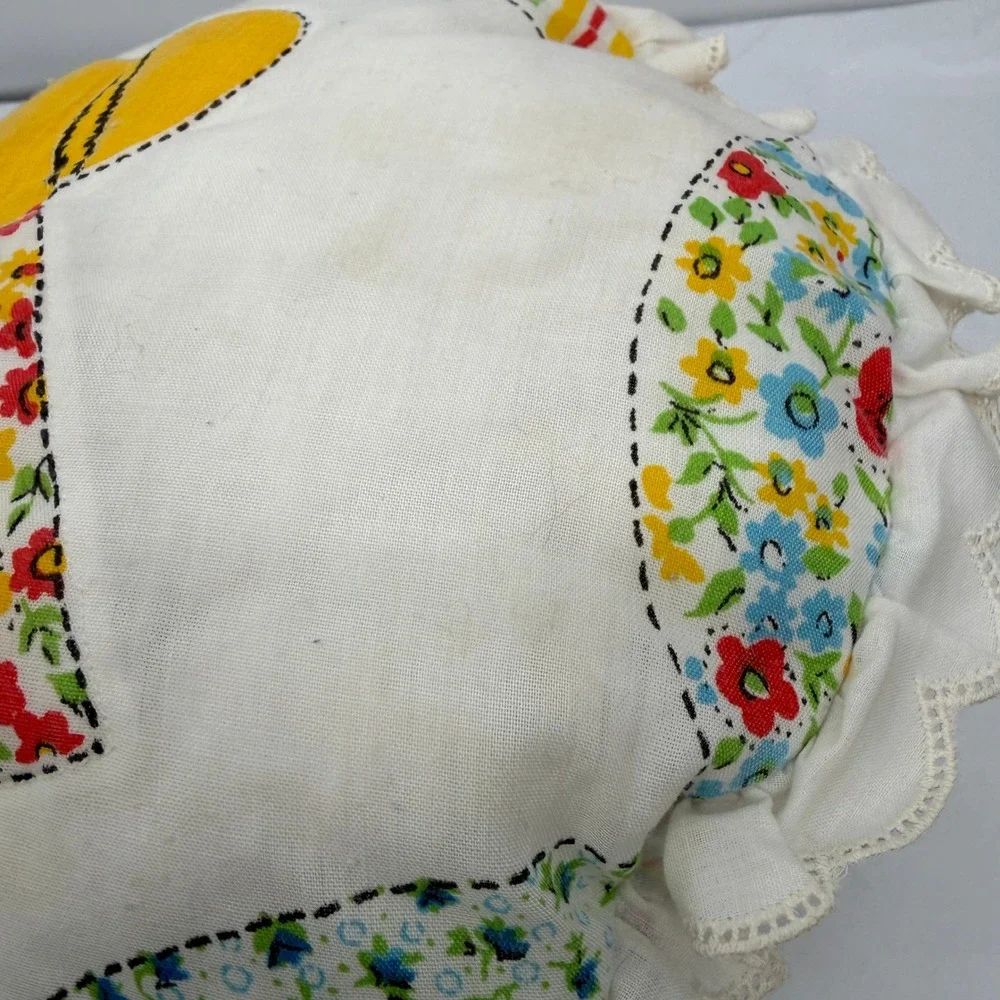 Sunbonnet Sue Pillow Handmade Applique Patchwork Ruffle Cottagecore Round